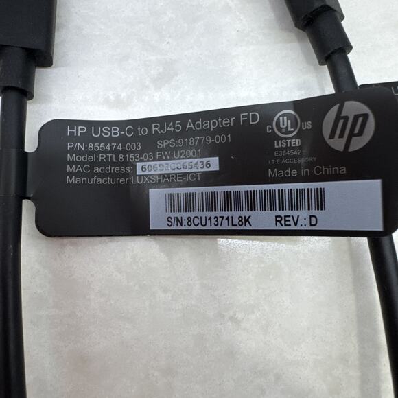 HP USB-C to RJ45 Adapter Dongle, 855474-001 918779-001 RTL8153-03 Lot Of 2 - Picture 3 of 5